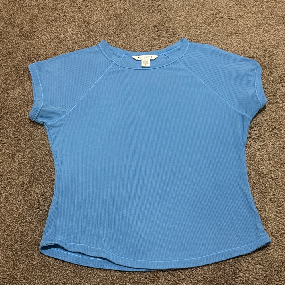 Athleta Blue Ribbed Short Sleeve Tee